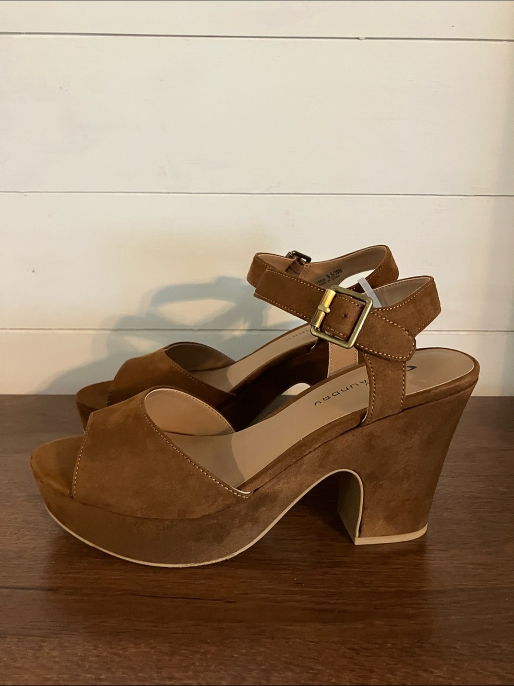 CL by Laundry Tan Suede Platform Block Heel Sandals - Picture 3 of 5